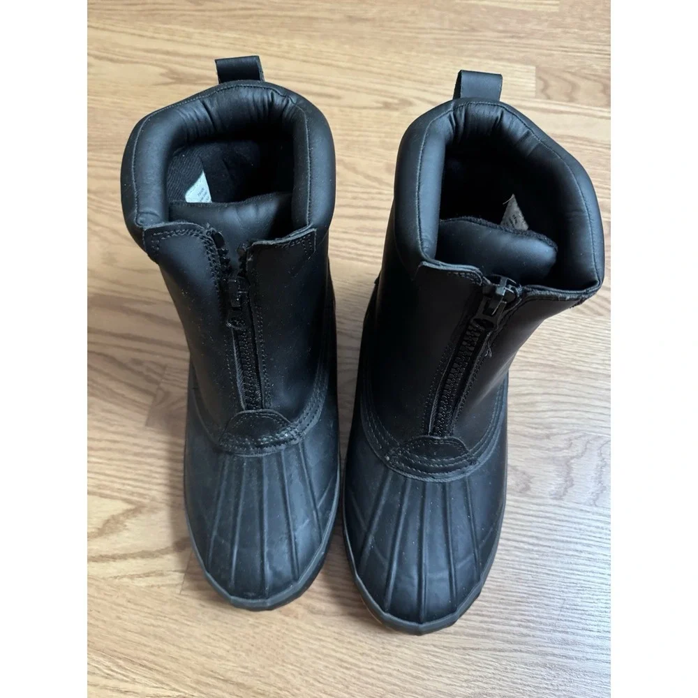 Mens Haband Ice House Black Leather Front Zip Winter Snow Boots Size 10D